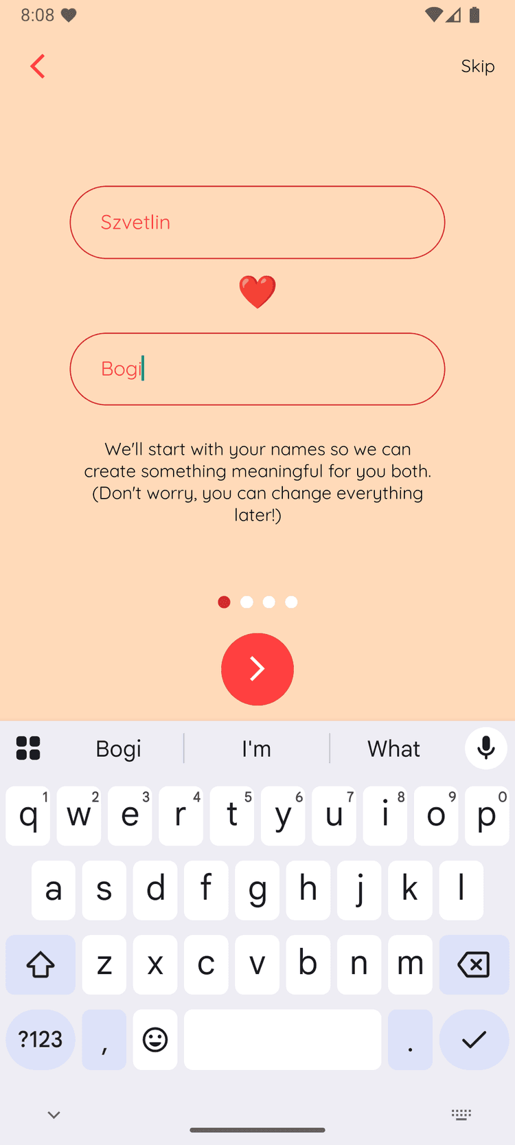 Couples can input their names