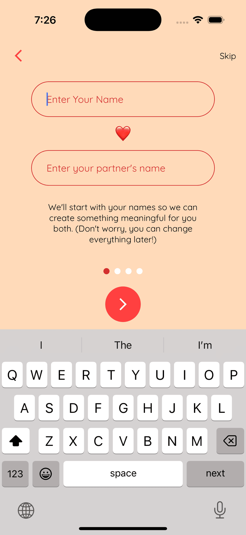 Couples can input their names